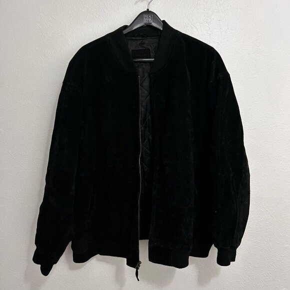 VTG 90s Y2K Suede Leather Bomber Jacket Coat Black Hip Hop Gorpcore Size 4XB - Picture 7 of 13